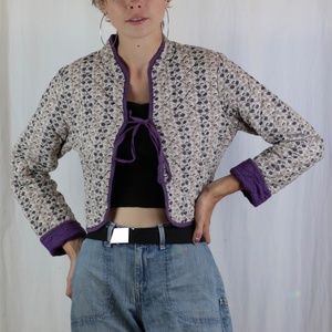 Quilted floral front tie cropped jacket